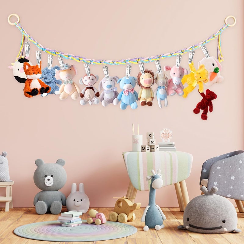 Dorblely Hanging Stuffed Animal Storage Hammock - 78 Inch Stuffed Animal Net with 20 PCS Metal Clips, Macrame Stuff Animals Organizer for Room Decor - Image 4